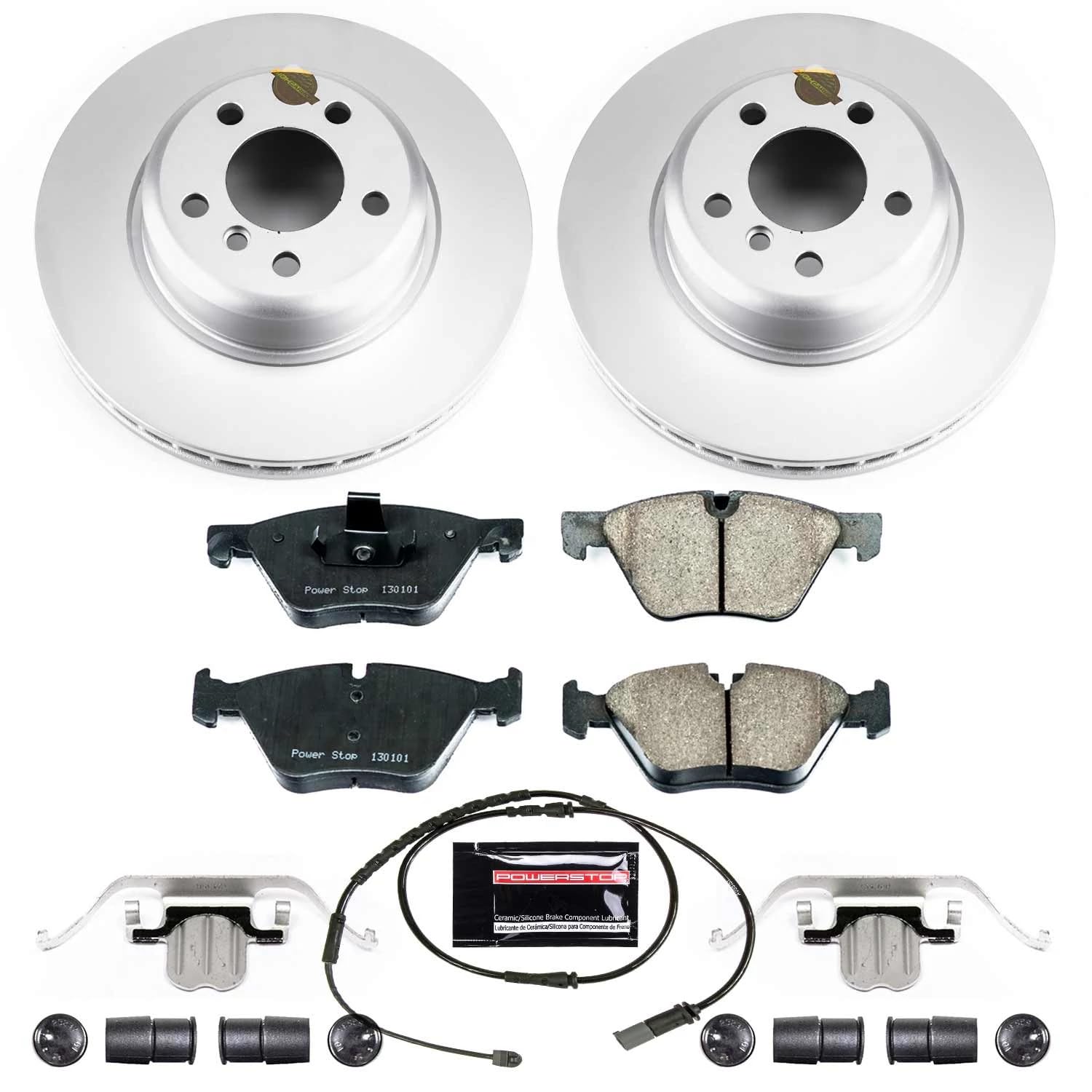 Power Stop CRK6032 Brake Rotors Front Coated and Z23 Carbon Fiber Brake Pads Kit For Suzuki Forenza 2004-2006 | Suzuki Reno 2005-2006 [Vehicle Specific]