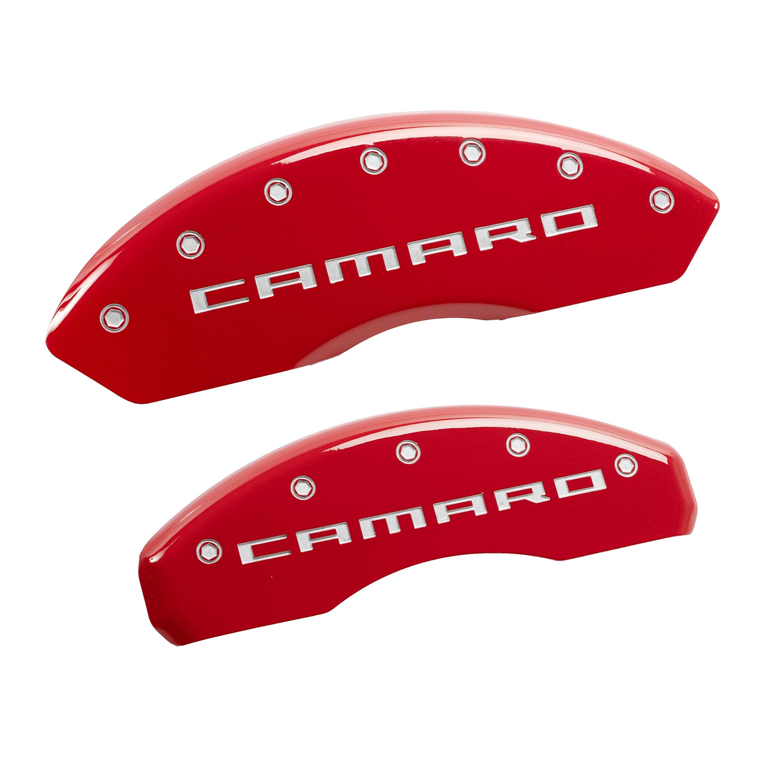 Caliper Covers MGP Compatible with 2016-2024 Chevy Camaro (Fits 18"+ Wheels & Standard JL9 Brakes) Powder-Coated Finish, 4 PCS Front and Rear (Red - Camaro Gen 5/6 Engraving)