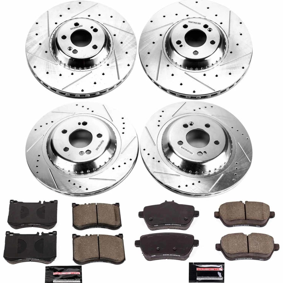Power Stop K7853 Z23 Carbon Fiber Brake Pads Front and Rear with Drilled & Slotted Brake Rotors Kit For Mercedes Maybach S, Mercedes Maybach S560, Mercedes S550, Mercedes S550e [Model Specific]