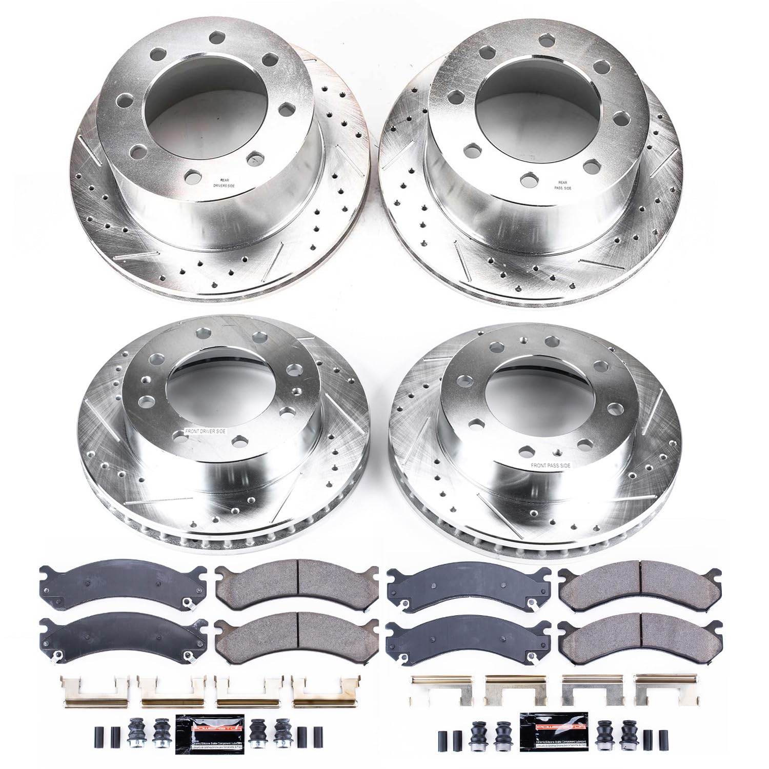 Power Stop Z23 Carbon Fiber Brake Pads with Drilled & Slotted Brake Rotors Kit Front and Rear