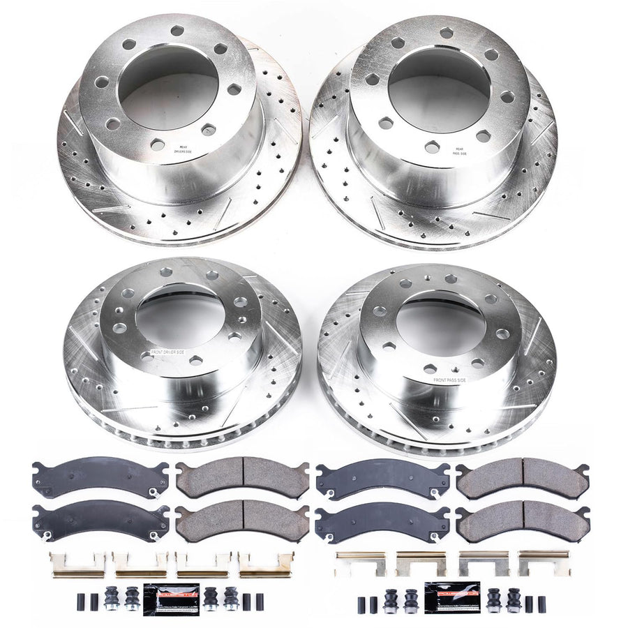 Power Stop Z23 Carbon Fiber Brake Pads with Drilled & Slotted Brake Rotors Kit Front and Rear