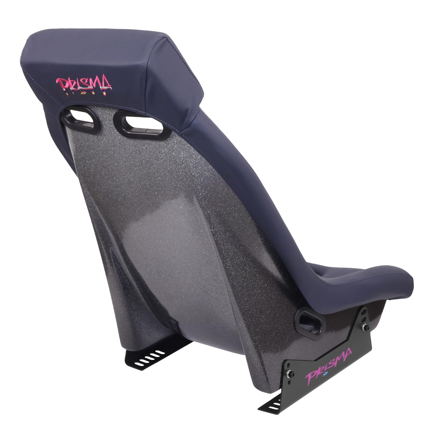 NRG Innovations GTS Retro Series PRI-150NVY Fixed Back Bucket Racing Seat with Side Mount Bracket, Navy PVC Leather, Silver Fiberglass back Sparkle Back