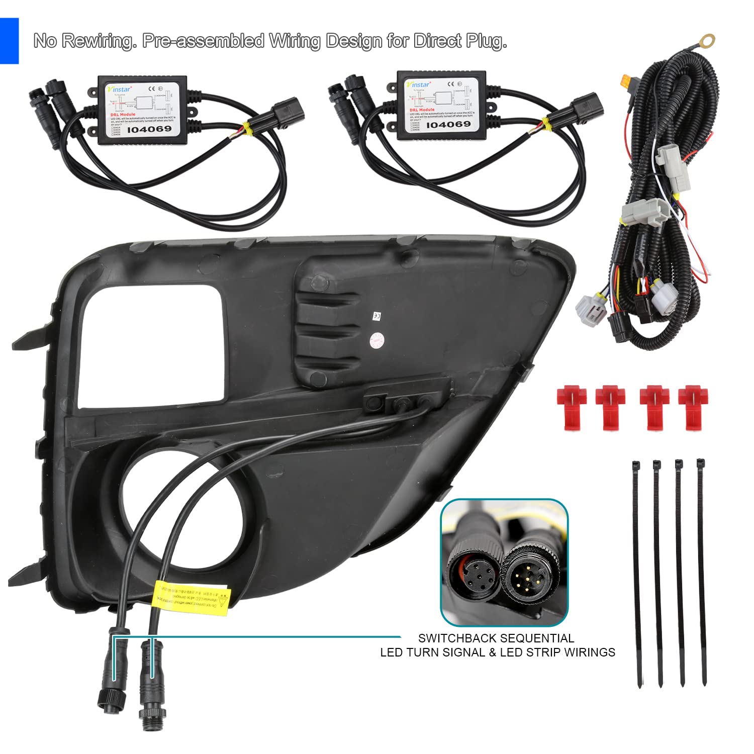 Fog Light Covers Spec-D Tuning Bezel w/Switchback Sequential LED DRL Compatible with Subaru WRX STI 2015-2017