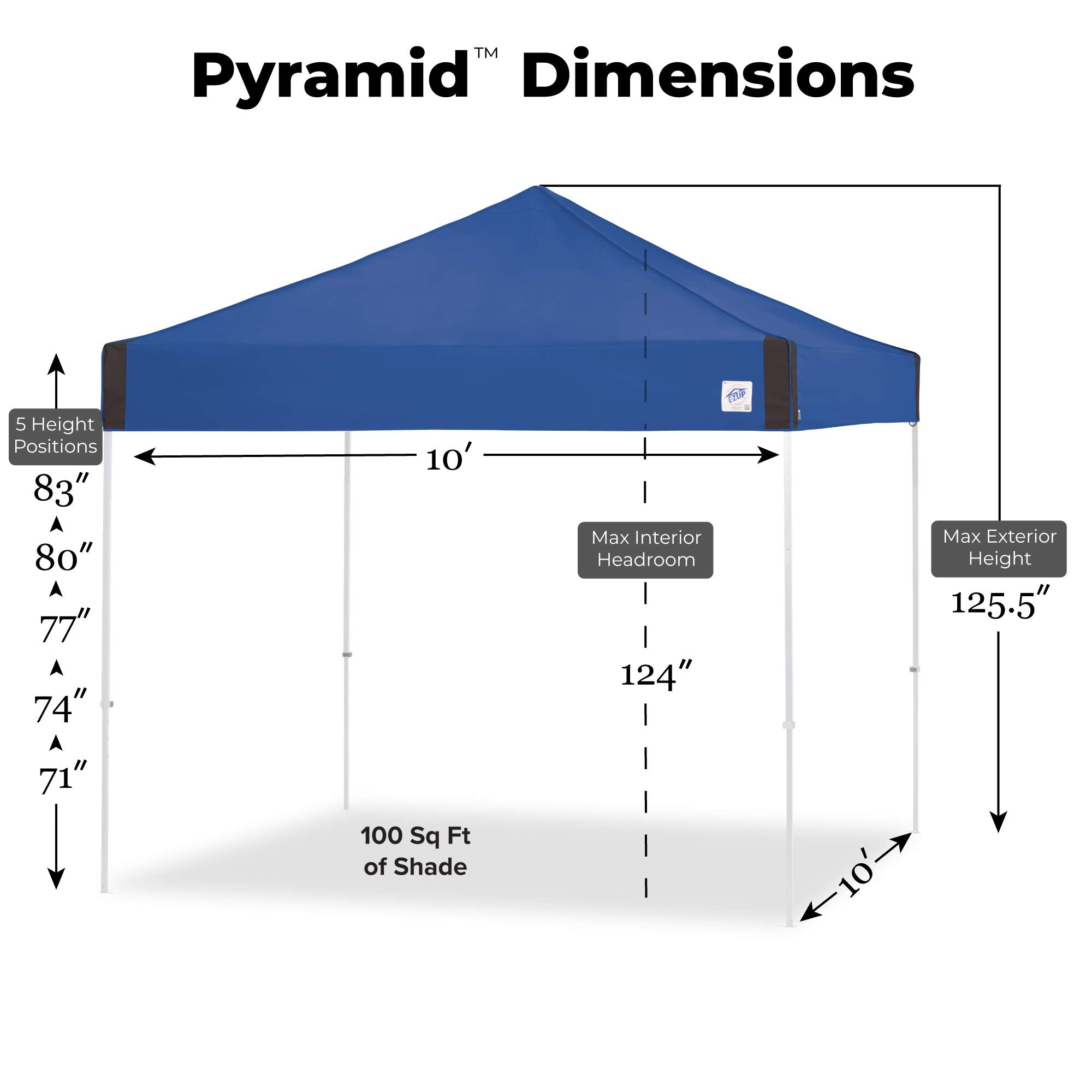 E-Z UP Instant Shelter Pyramid Canopy, 10' x 10' with Wide-Trax Roller Bag & 4 Piece Spike Set, Limeade