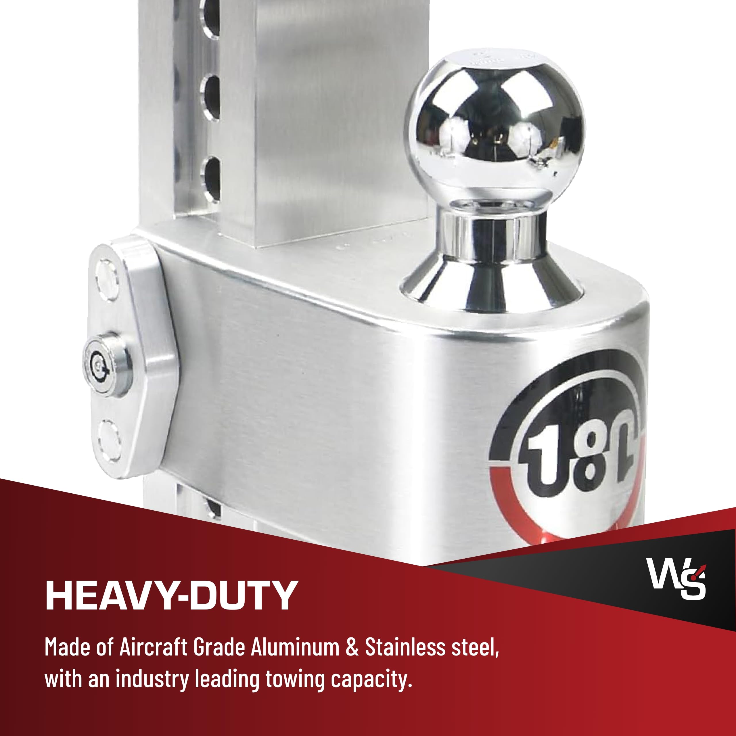 Adjustable Trailer Hitch Weigh Safe 180-Degree - Trailer Hitch for Towing - Compatible with 2" Receivers - 10" Drop, Chrome-Plated Tow Balls, 12,500 GTW, 1-Piece Lock Set