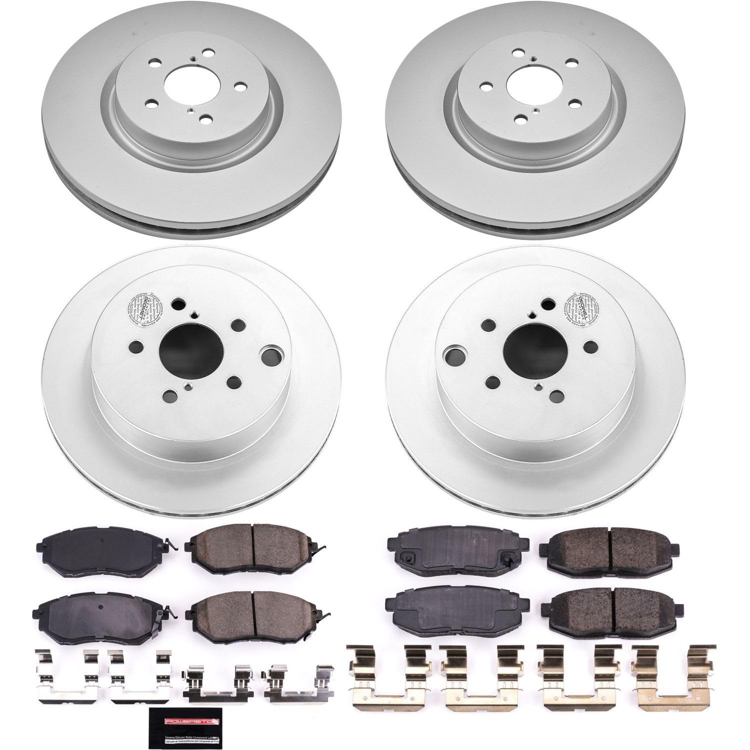 Power Stop CRK6931 Brake Rotor Coated and Ceramic Brake Pads- Front & Rear For Subaru Forester 2014-2018 [Model Specific]