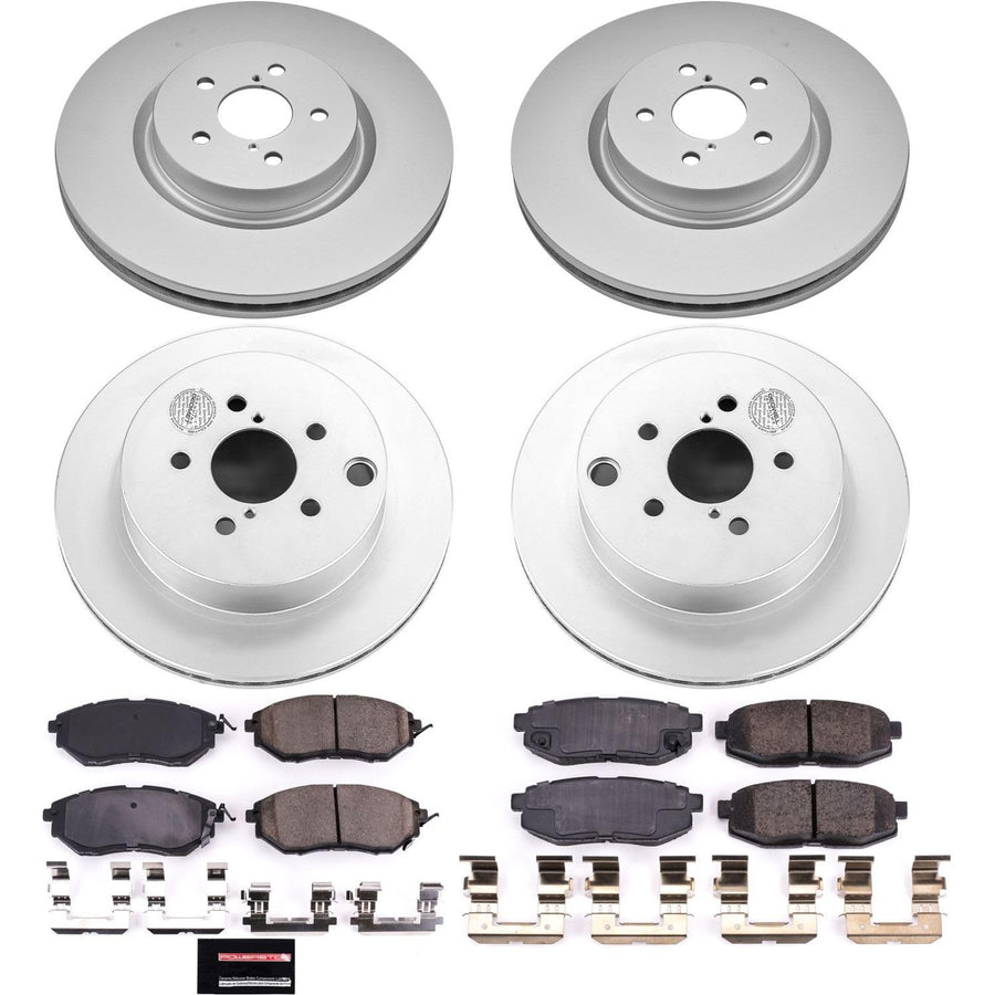 Power Stop CRK6931 Brake Rotor Coated and Ceramic Brake Pads- Front & Rear For Subaru Forester 2014-2018 [Model Specific]