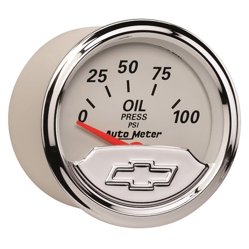 Chevy Auto Meter 1327-00408 Vintage 2-1/16" Electric Oil Pressure Gauge (0-100 PSI, 52.4mm)