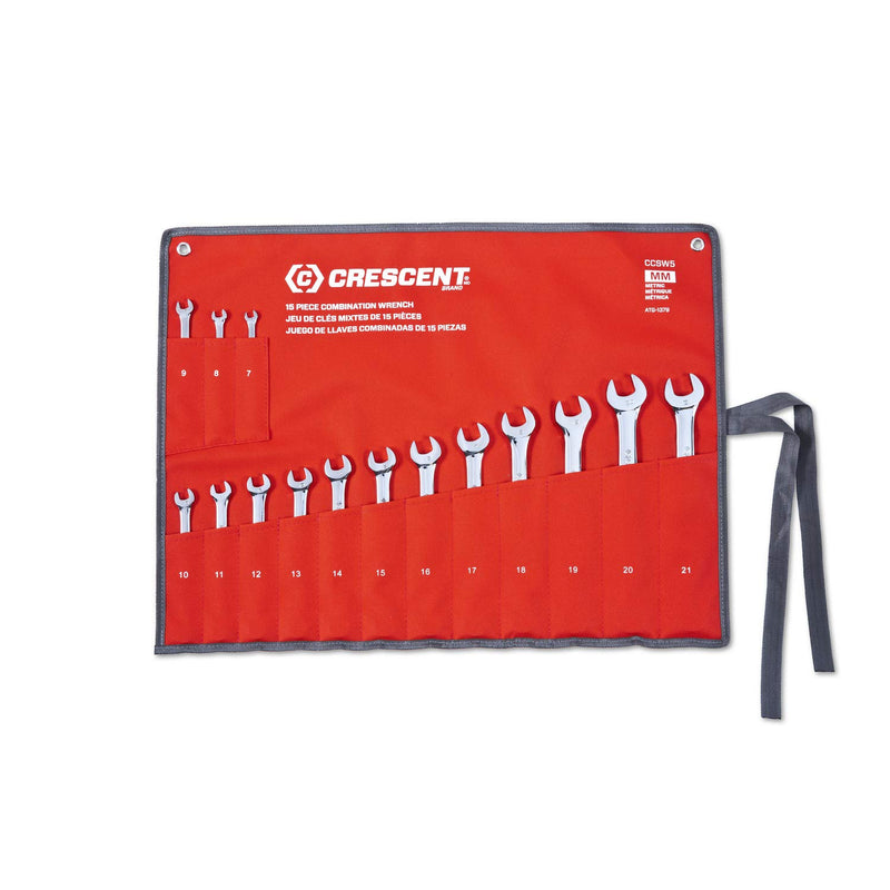 Crescent 12 Point 15 Pc. Metric Combination Wrench Set with Tool Roll - CCWS5