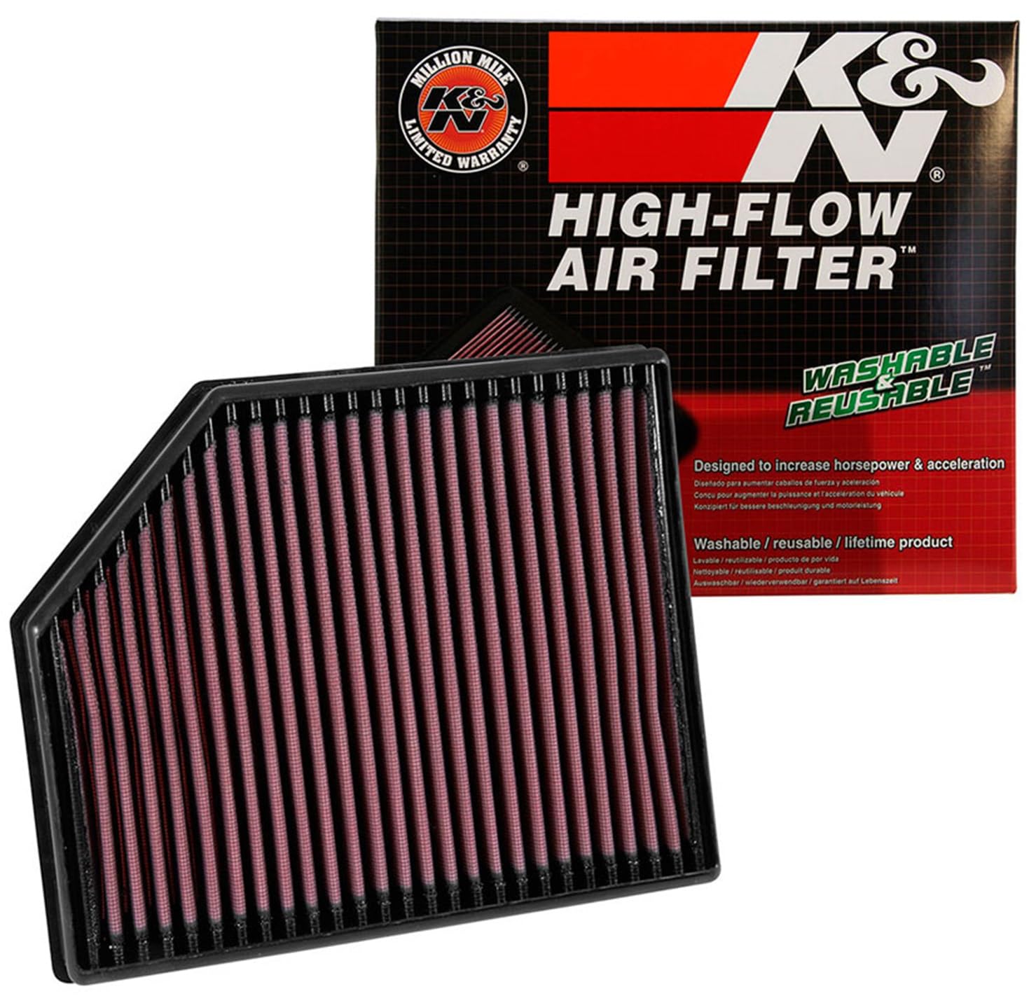 High-Flow K&N Original Lifetime Engine Air Filter: Increase Power: Premium, Washable: Compatible with 2016-2024 VOLVO: S60, S90, V60, V90, XC60, XC90, 33-3065