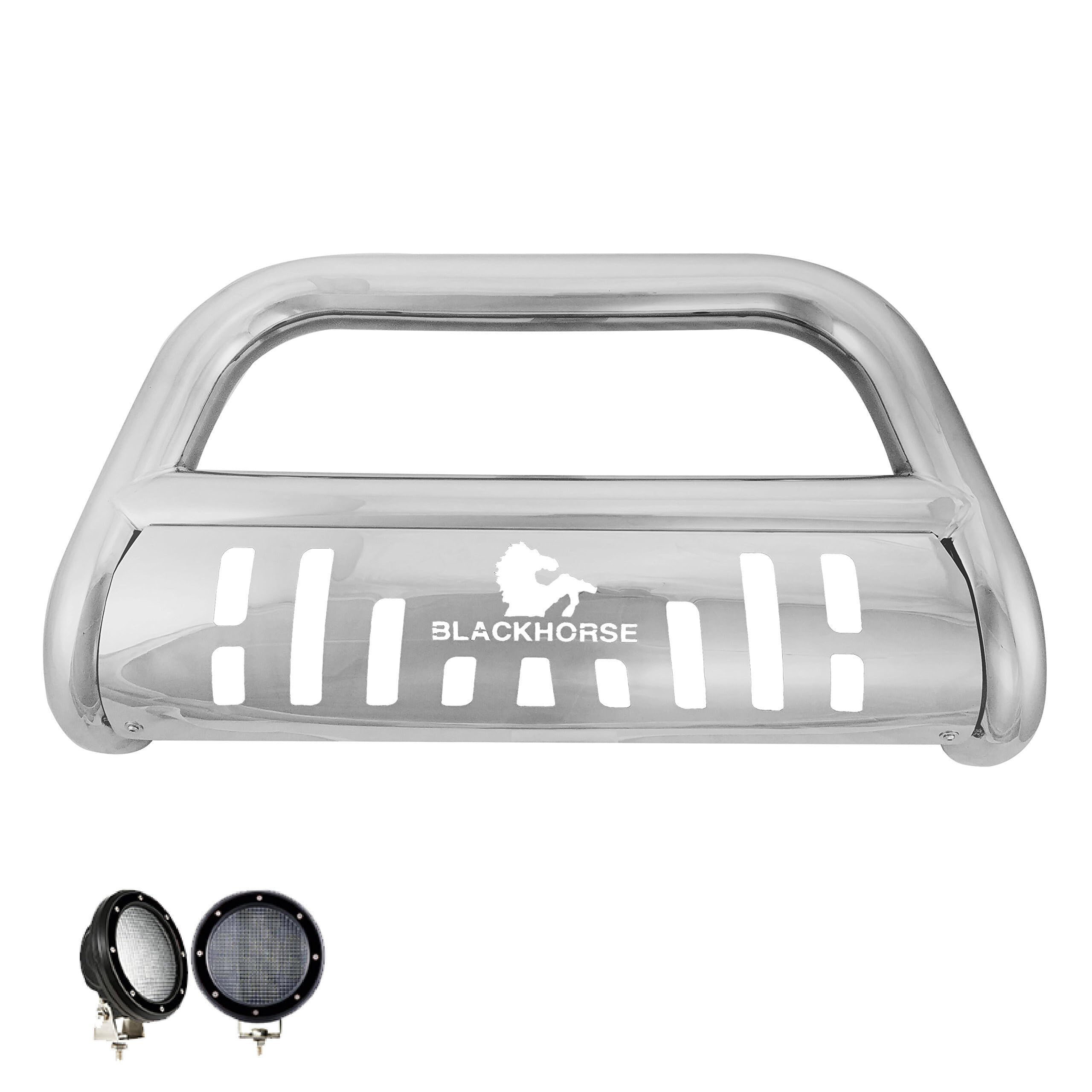 Bull Bar Kit Black Horse Skid Plate Stainless Steel Compatible with 2022-2024 Hyundai Tucson-CBS-B7102SP-PLFB