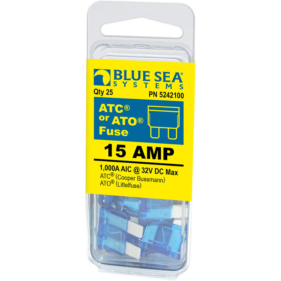 15A Blue Sea Systems ATO/ATC Fuse, 25 Pack