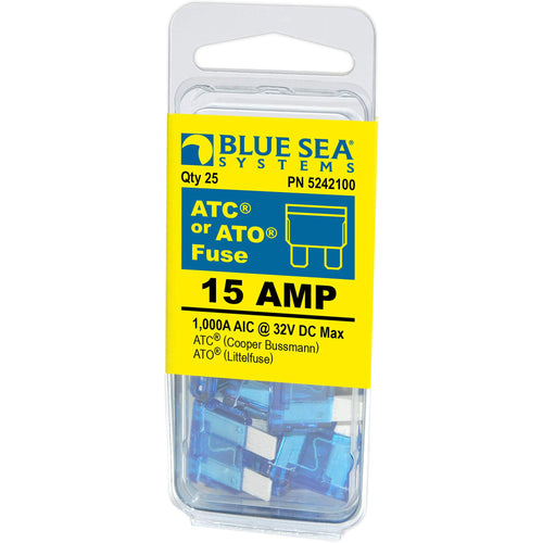 15A Blue Sea Systems ATO/ATC Fuse, 25 Pack