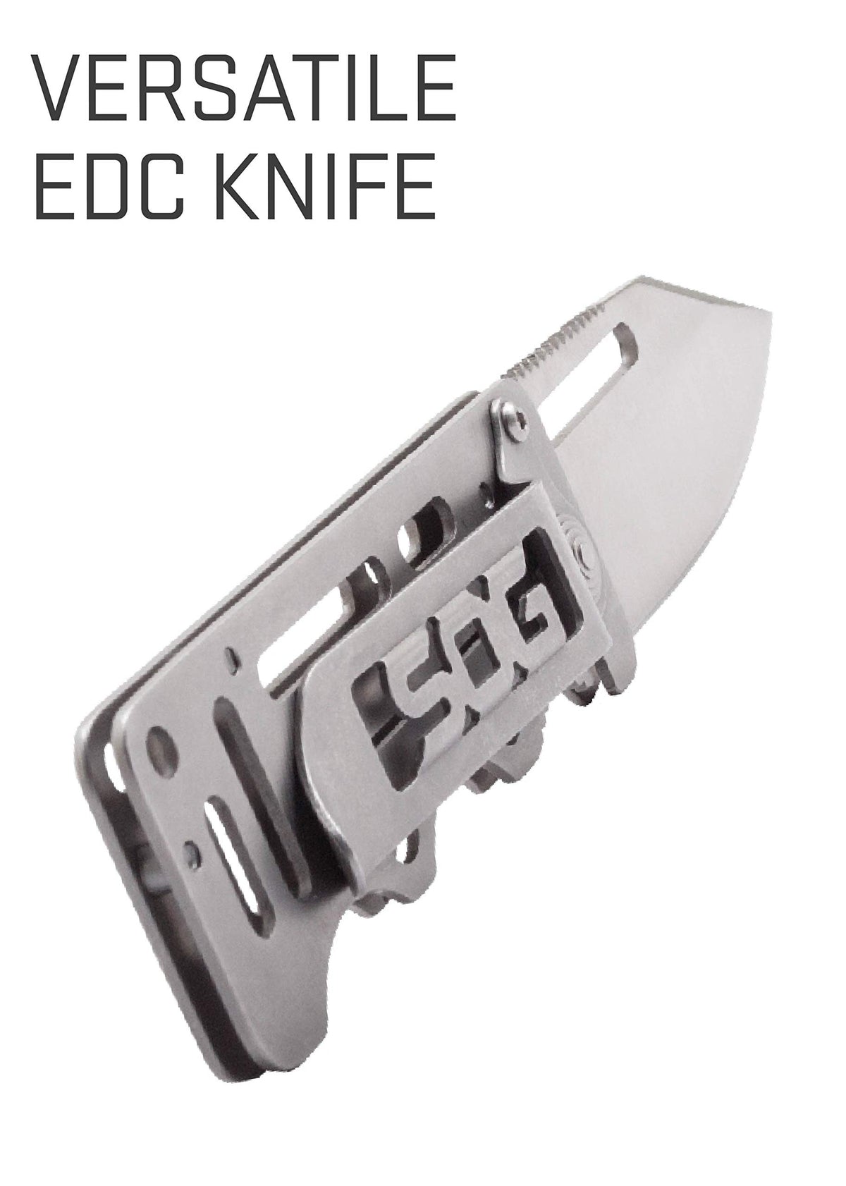 SOG Money Clip Cash Card Pocket Knife- 2.75 Inch Blade EDC Knife with Clip for Pocket, Money or Card Holder, Stainless Steel Handle with Built-In Lanyard Hole (EZ1-CP), Onesize, Satin Polished