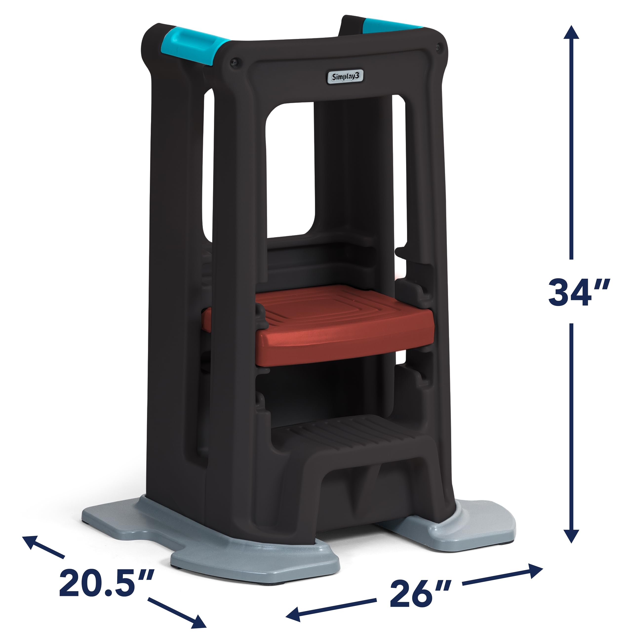 Toddler Simplay3 Tower Montessori Standing Kitchen Step Stool with Sturdy Stabilizing Base and Adjustable Platform, 20.5" D x 26" W x 34.5" H, Ages 18 Months to 5 Years, Espresso Brown