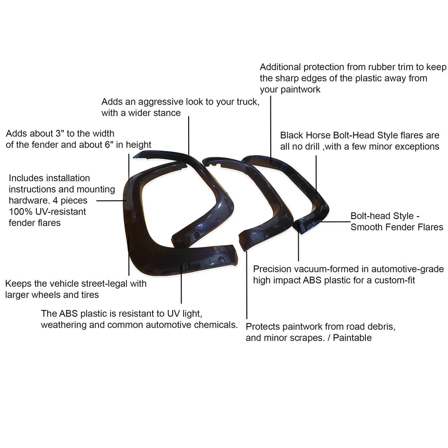 Fender Flares Black Horse Riveted Style Shiny Black Compatible with 2022-2024 Toyota Tundra-FF-TT22SM