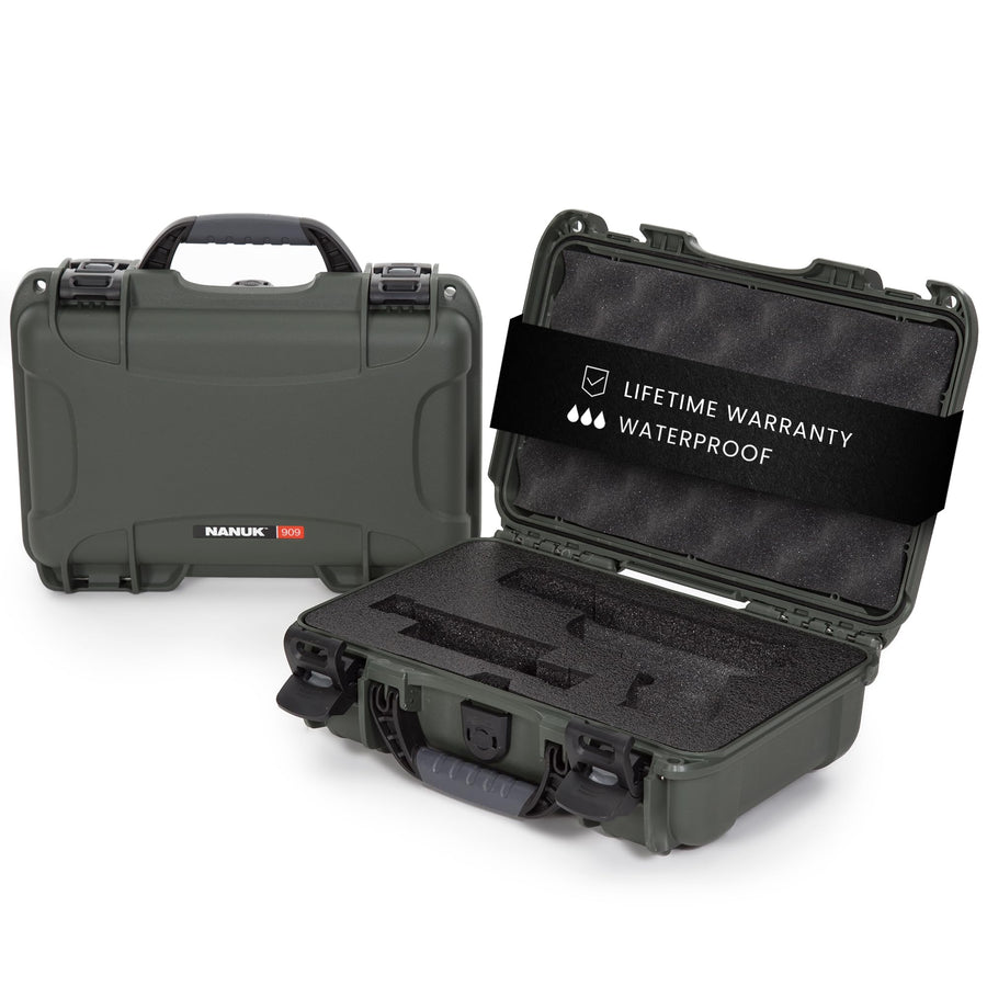 NANUK 909 Hard Case for Glock with Custom Foam Insert, IP67 Waterproof & Crushproof, Rugged Construction for Ultimate Protection, Made in North America – Olive (12.6” x 9” x 4.4”)