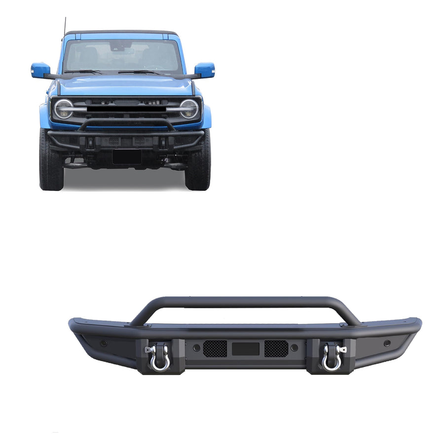 Armour Black Horse Tubular Light Duty Front Bumper Matte Black Compatible with 2021-2024 Ford Bronco-AFB-FB22LD
