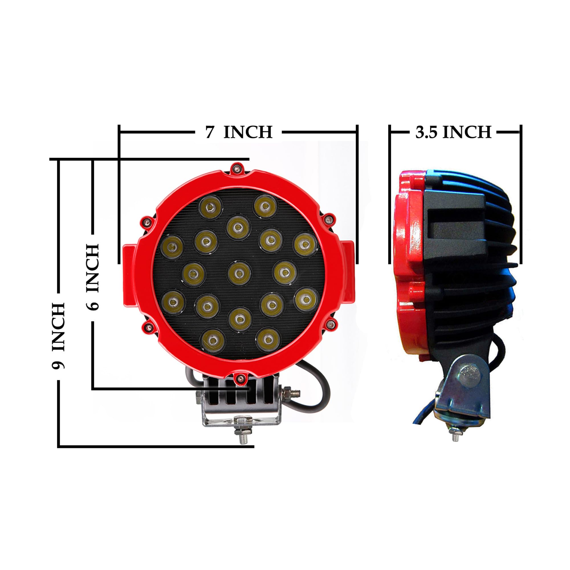 Classic Black Horse Roll Bar Incl. Pair of 7.0" Dia. LED Lights w/Red Trim Rings Stainless Steel Compatible with 2005-2024 Toyota Tacoma-RB006SS-PLR