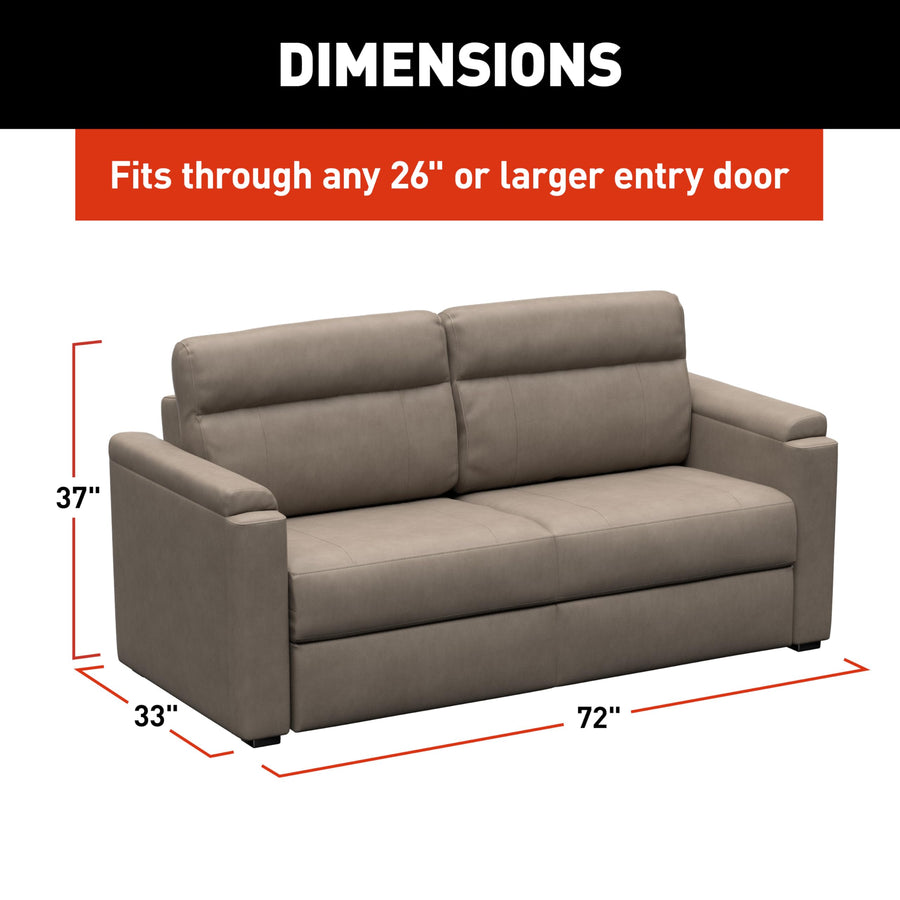 Signature Heritage Series THOMAS PAYNE 72" Driftwood RV Clickback Sleeper Sofa with Automatic, Adjustable Fold-Out Legs, Four Reclining Positions, Easy Transition - 2024044230