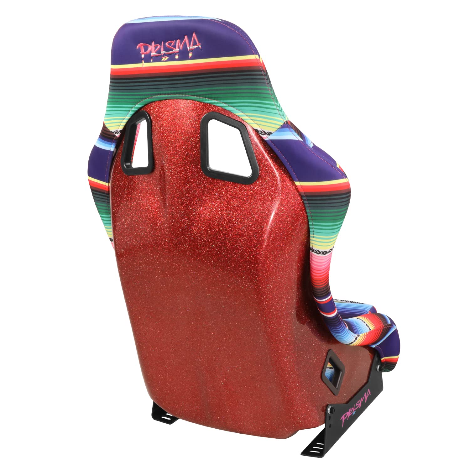 NRG Innovations Prisma FRP-303-MEXICALI Fixed Back Bucket Racing Seat with Bottom Mount Bracket, Serape Design/Fresh Red Glitter Back