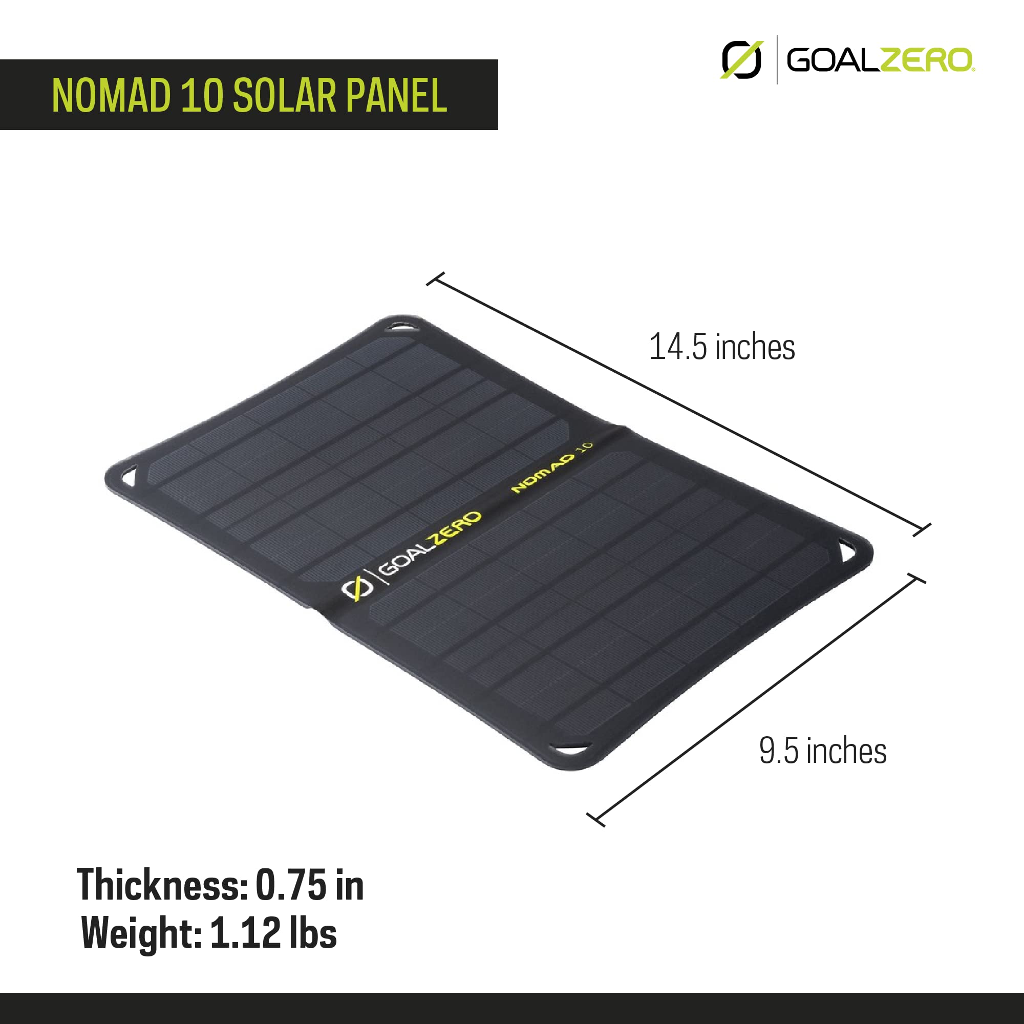 Goal Zero 10 Nomad, Foldable Monocrystalline 10 Watt Solar Panel with USB Port, Portable Solar Panel Backpacking, Hiking and Travel. Lightweight Backpack Solar Panel Charger with Adjustable Kickstand