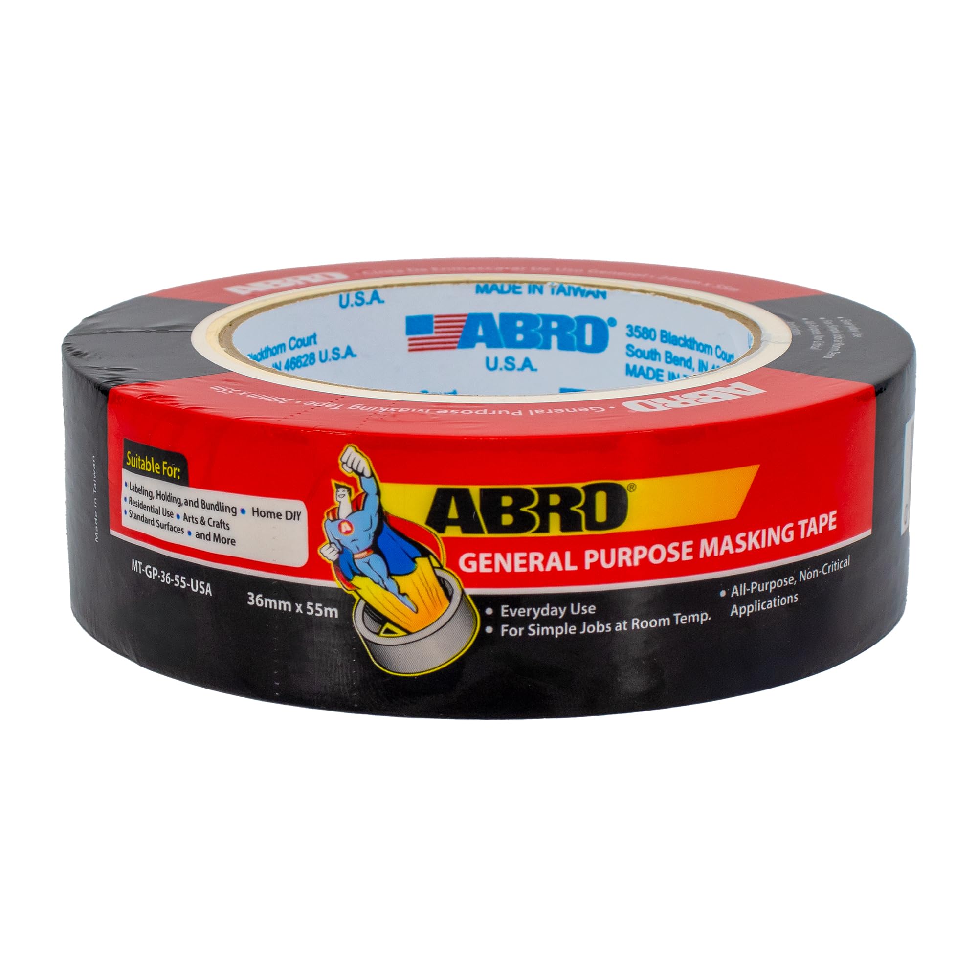 Masking Tape ABRO, GP 36mm x 55M, All Purpose Natural Masking Tape for Temporary Labeling and Marking, Easy Tear, Clean Removal, Painters Tape for DIY and Professional Uses - Natural