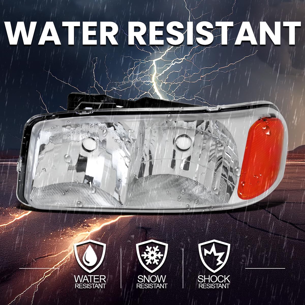 Chrome Headlights SPEC-D TUNING Compatible with 1999-2007 GMC Sierra, Left + Right Pair Headlamp Assembly