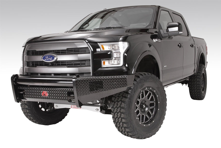 Black Steel Front Ranch Bumper Fab Fours FF15-K3251-1 2 Stage Black Powder Coated w/o Full Grill Guard Incl. Light Cut-Outs And Tow Hooks
