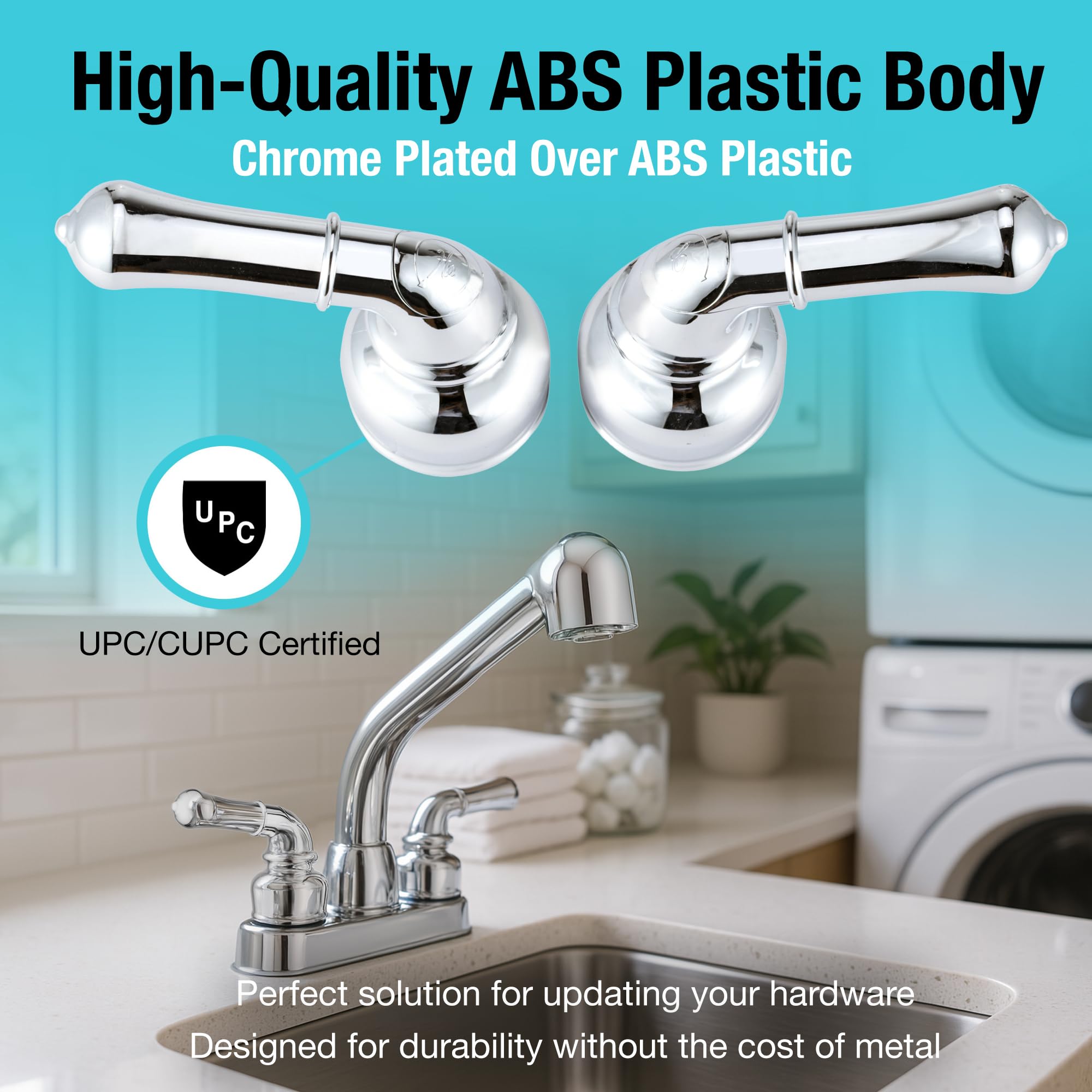 Dura Faucet RV Replacement Hot and Cold Classic Handles DF-RKC-CP - Plastic Handles with Metallic Plating