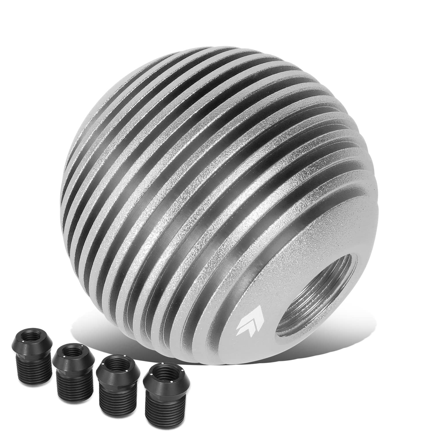 NRG Innovations Universal Aluminum SK-703SL Shift Knob with Thread Adapters, Heat Sink Style Round Ball Shape, Silver