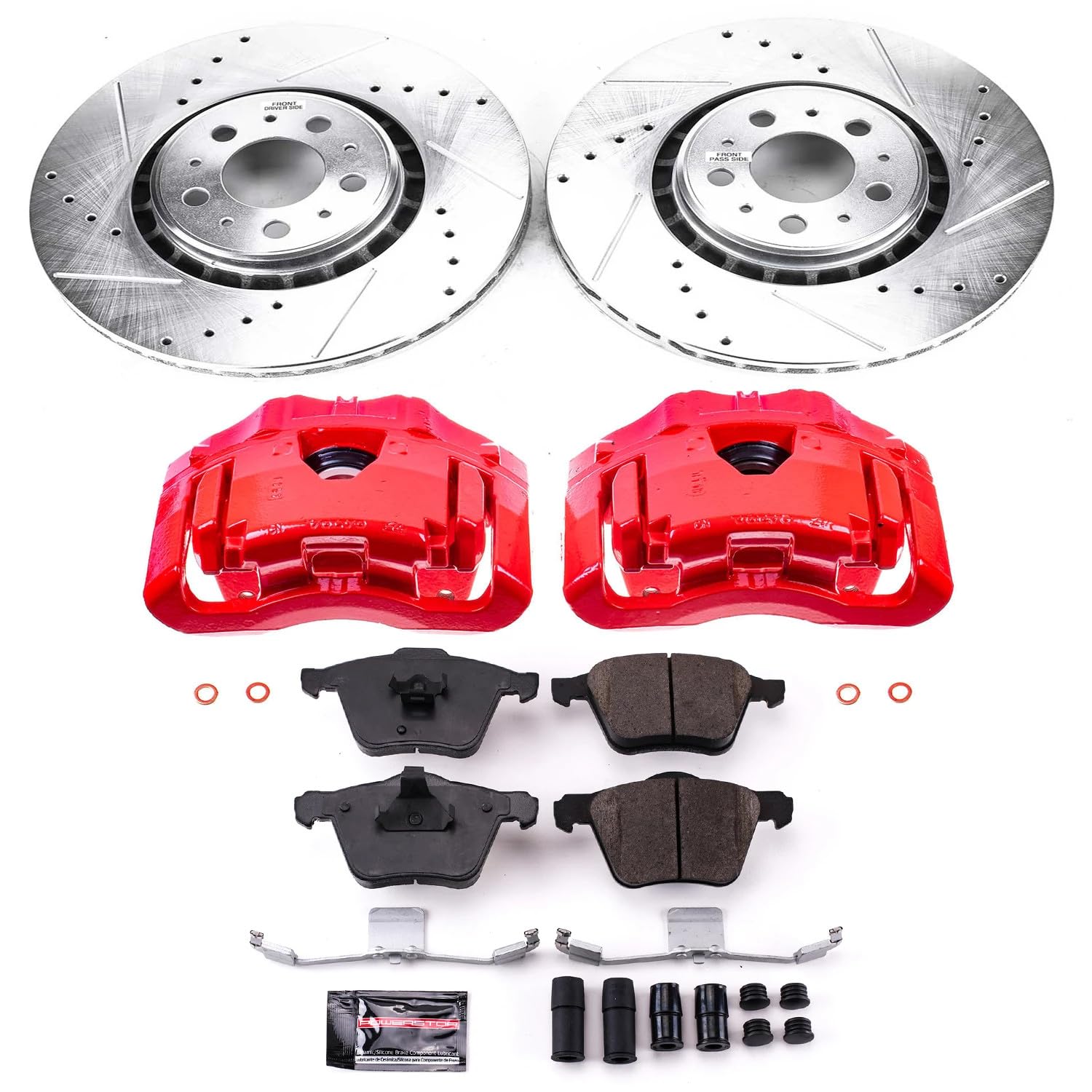 Z23 Evolution Power Stop KC4552 Front Brake Caliper Kit-Brake Rotors, Carbon-Fiber Ceramic Brake Pads, Calipers For Volvo XC90 2003-2014 [Model Specific]