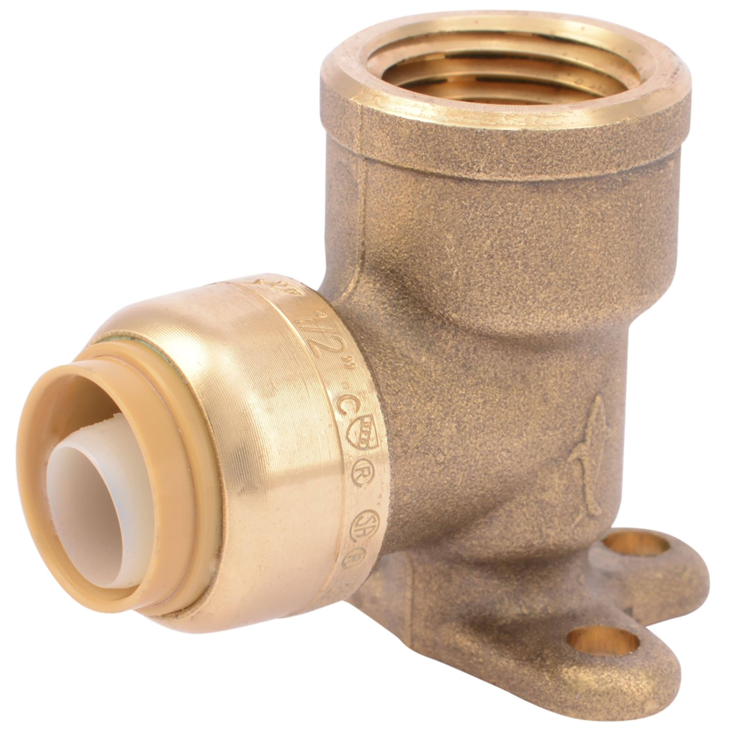1/2 Inch x 1/2 Inch SharkBite Drop Ear Elbow, FNPT, Push to Connect Brass Plumbing Fitting, PEX Pipe, Copper, CPVC, PE-RT, HDPE, U334LFA