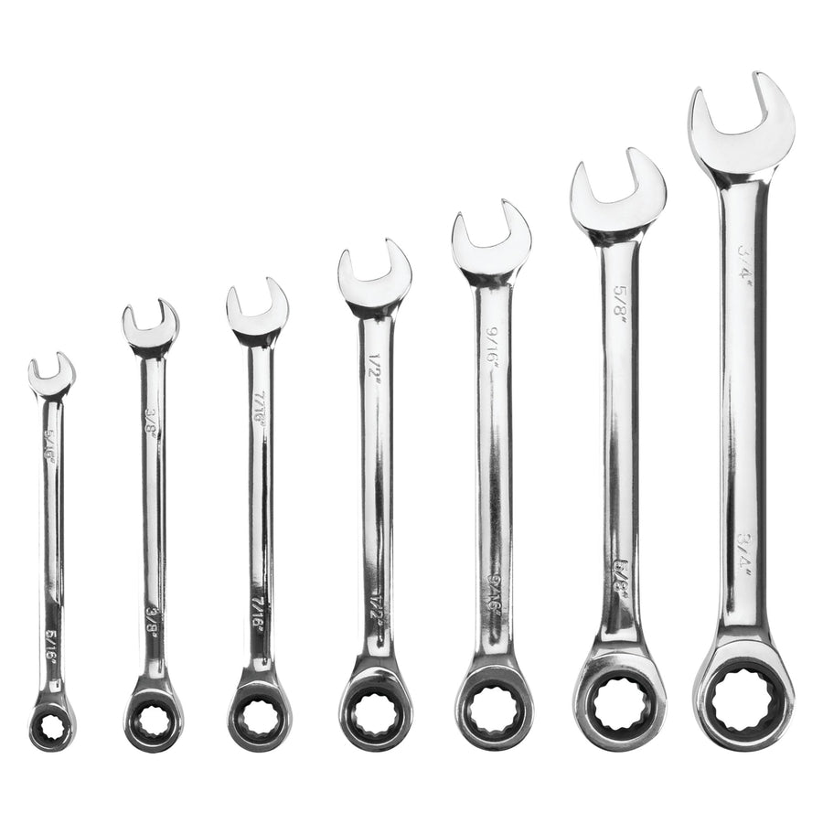W1171 Performance Tool 7-Piece SAE Ratcheting Wrench Set - 72 Tooth Gear System, CR-V Construction