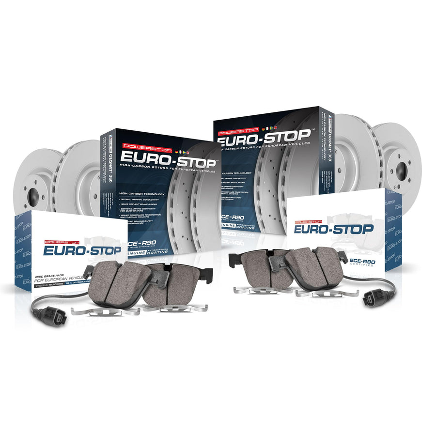 POWERSTOP Euro-Stop Front and Rear ECE-R90 Certified Brake Pads and Rotors Kit [Vehicle Specific] For S60, S90, V60, V60 Cross Country, V90, V90 Cross Country, XC60, XC90 [Model Specific]