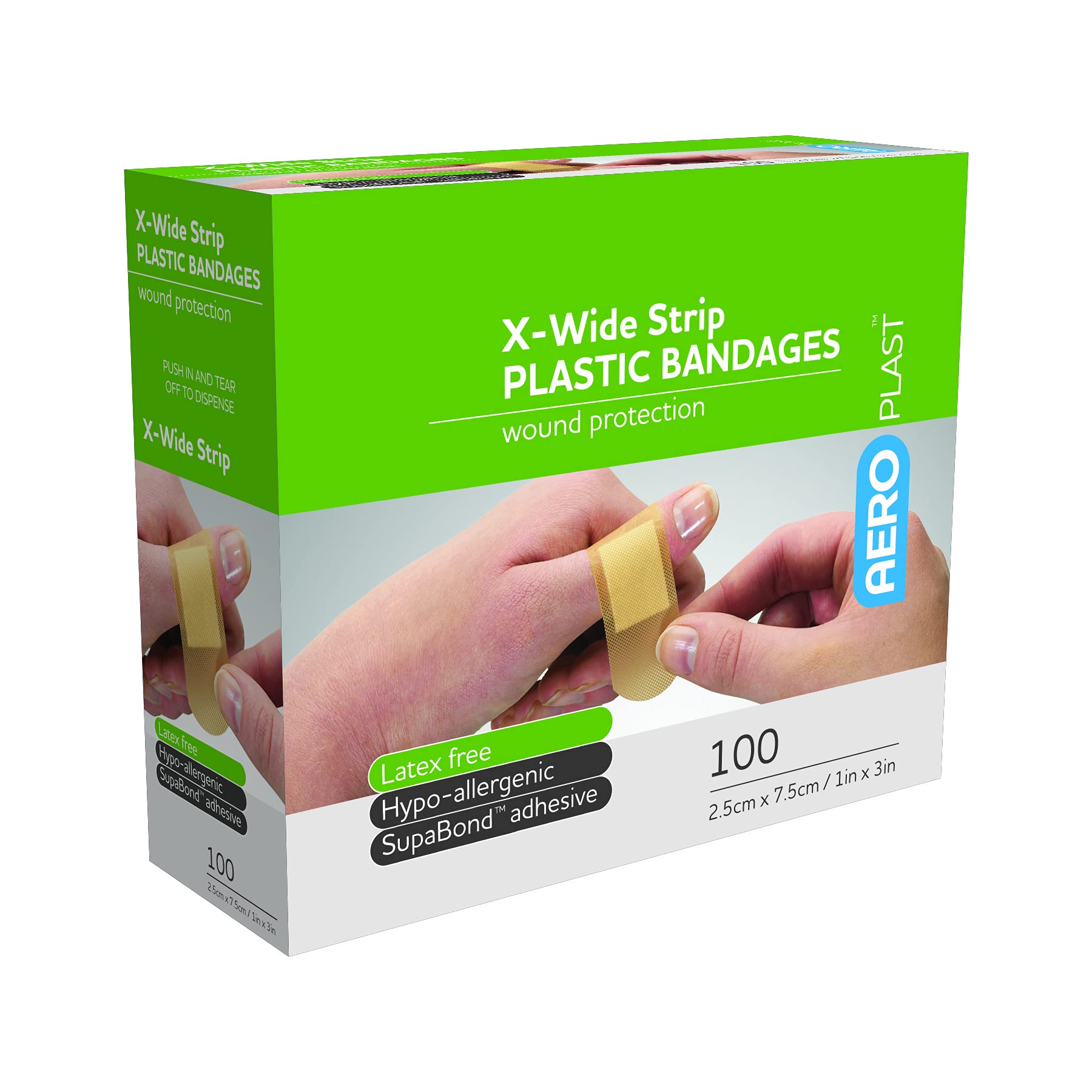 AEROPLAST Aero Healthcare Plastic Strip Bandages 1in x 3in 100/box, Pack of 1