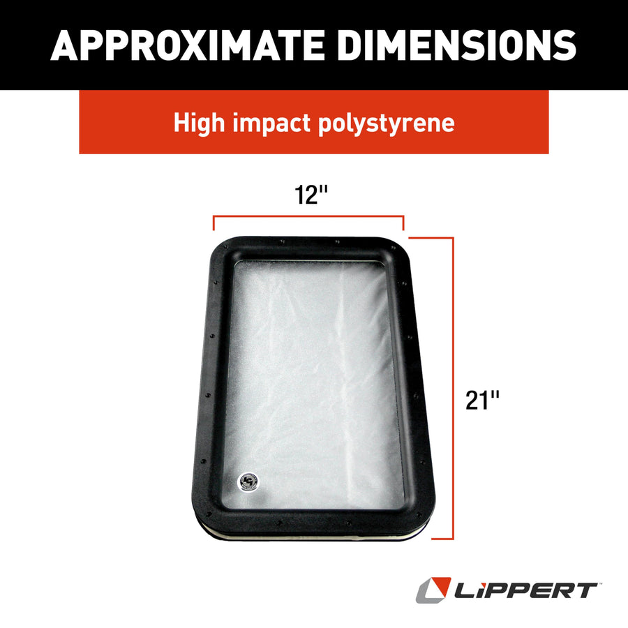 Lippert Components Replacement Inner & Outer Window Frame with Seal, Glass for Raidus RV Entry Doors, 12" x 21", Obscure Pane, No Assembly Required, Easy DIY Installation, High Impact Polystyrene, Black - 363370