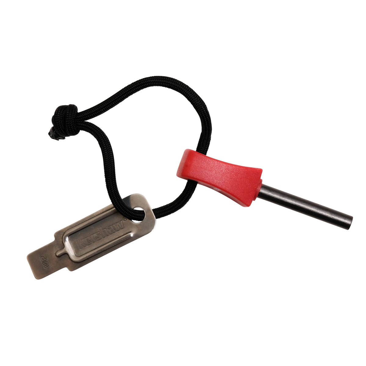 Firestarter Kershaw (1019X),3.1” High-Performance Magnesium Firesteel,Chrome-Plated Striker Steel,Up to 3000 Strikes,Waterproof,Easy to Operate,Red Molded Plastic Handle,Nylon Lanyard,1.1 OZ,Small
