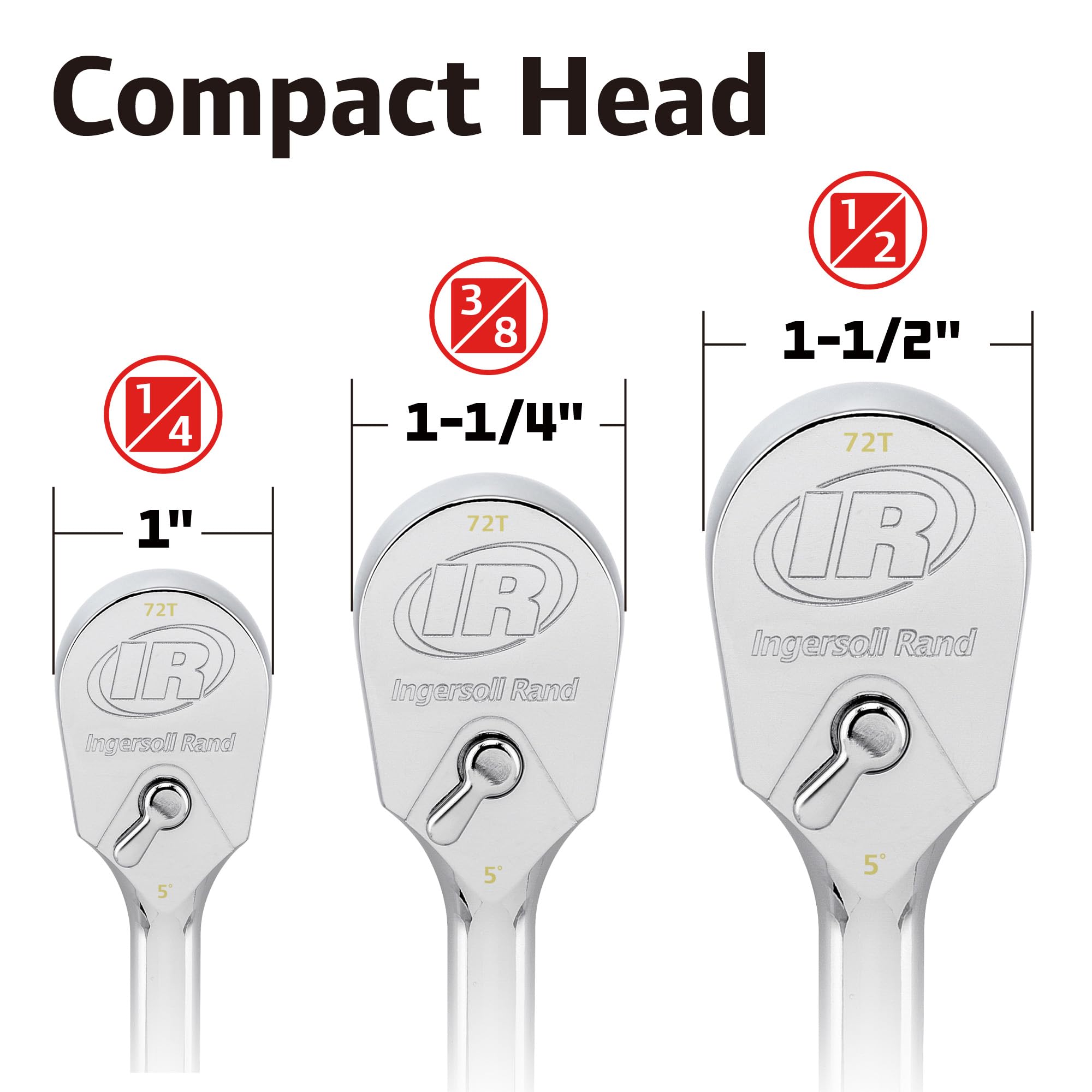 1/4-Inch Drive Ingersoll Rand Ratchet Handle, 72-Tooth, Chrome Vanadium Steel, Mirror-Polish Finish, Sealed Head, Spiral-Machined Ergonomic Handle – 759997