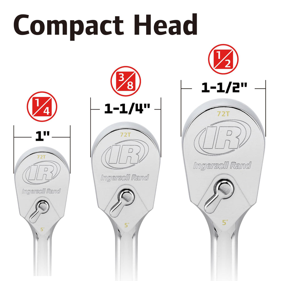 1/4-Inch Drive Ingersoll Rand Ratchet Handle, 72-Tooth, Chrome Vanadium Steel, Mirror-Polish Finish, Sealed Head, Spiral-Machined Ergonomic Handle – 759997