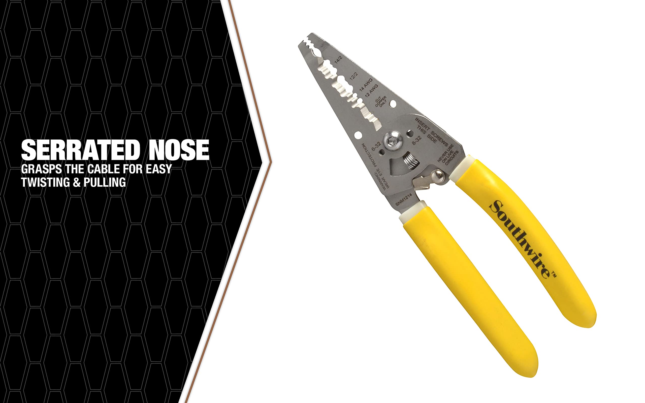Heavy Duty Southwire NM-B Romex Cable Wire Stripper/Cutter with Ergonomic Handles 12 AWG -14 AWG, rust proof