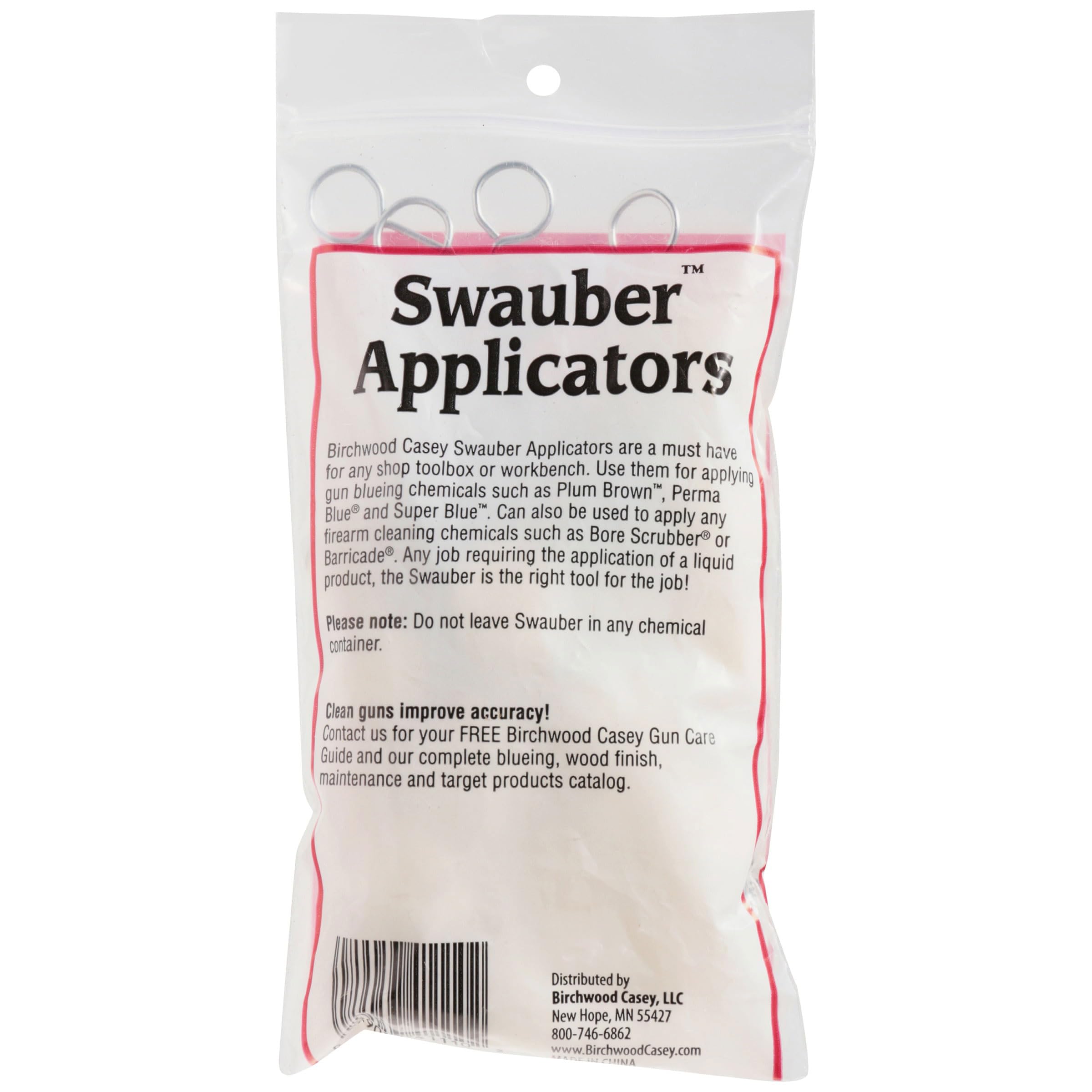 Birchwood Casey Swauber Large Wire-Handled Applicators for Gun Cleaning, Maintenance and Preservation, 20 Pack