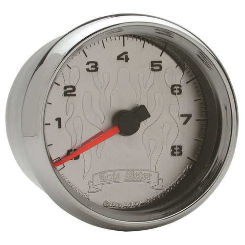 Tach, AutoMeter Gauge, 2 5/8", 8K RPM, 2&4 Cylinder, Chrome Flame, Pro-Cycle (19309)