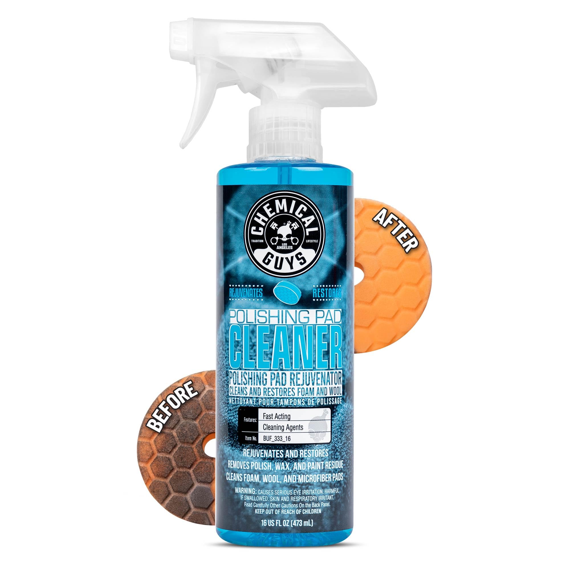 Chemical Guys Foam and Wool Polishing Pad Cleaner BUF_333_16, Citrus-Based, 16 fl oz