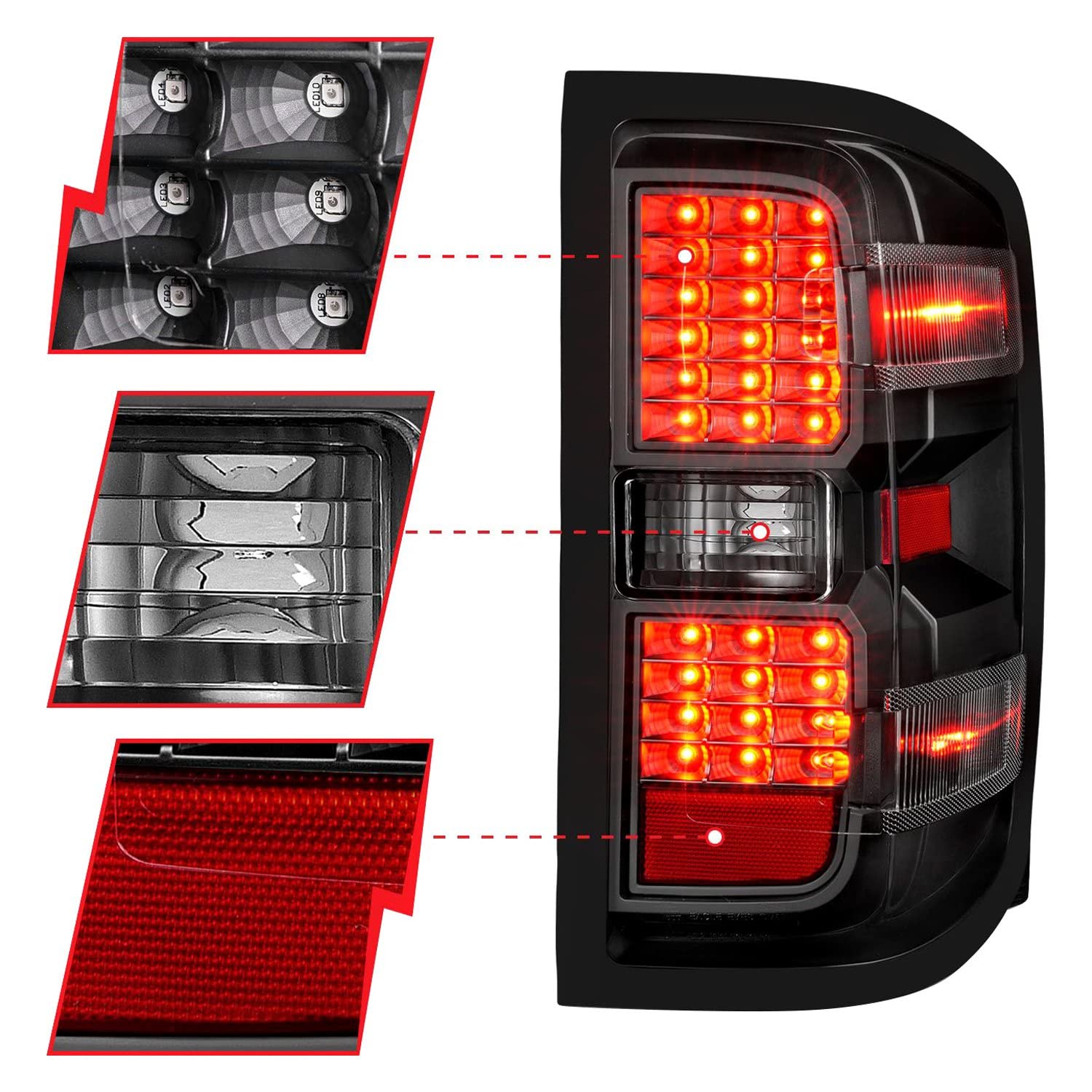 15-19 Chevy Silverado 2500HD/3500HD Anzo USA (Factory Halogen Only) LED Tail Lights Black w/Clear Lens (311423)