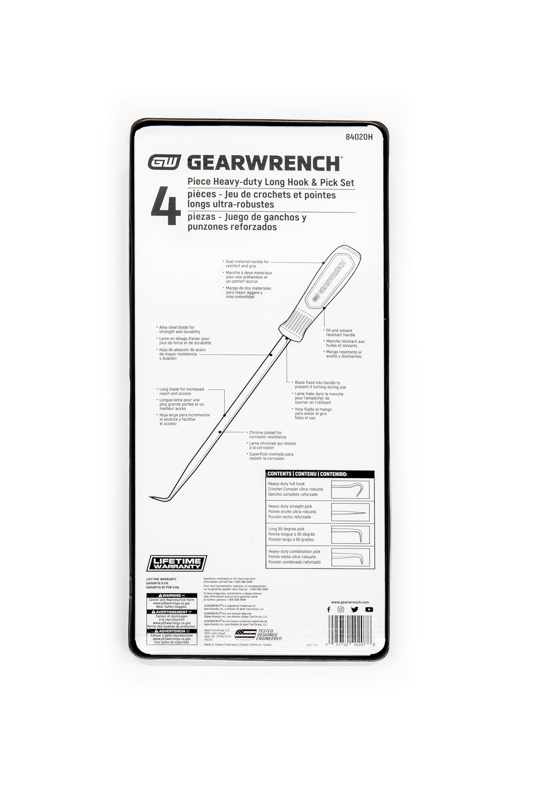 4 Pc. GEARWRENCH Heavy-Duty Long Hook & Pick Set - 84020H