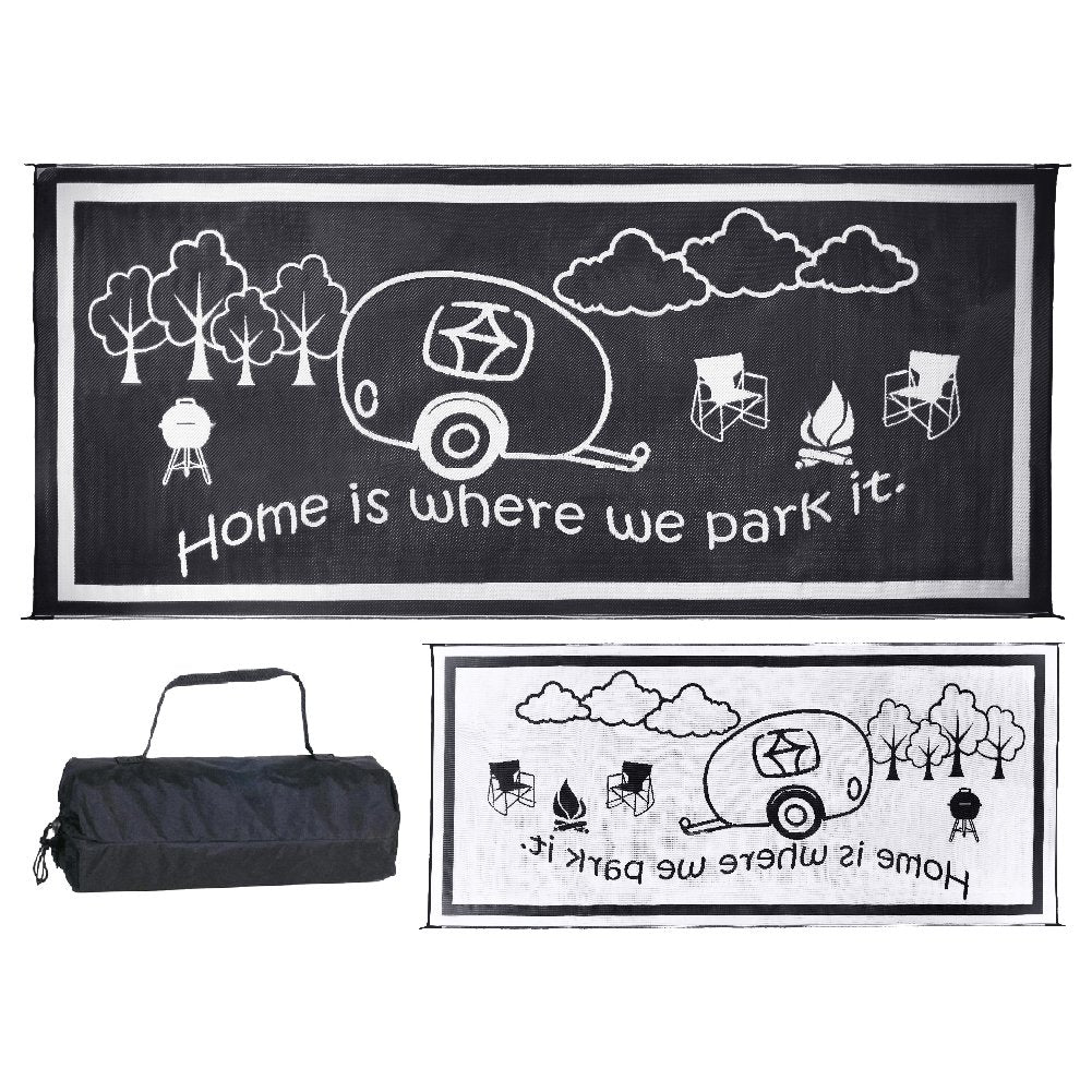 Camping Stylish RH8181 Black/White 8-Feet x 18-Feet RV Home Mat