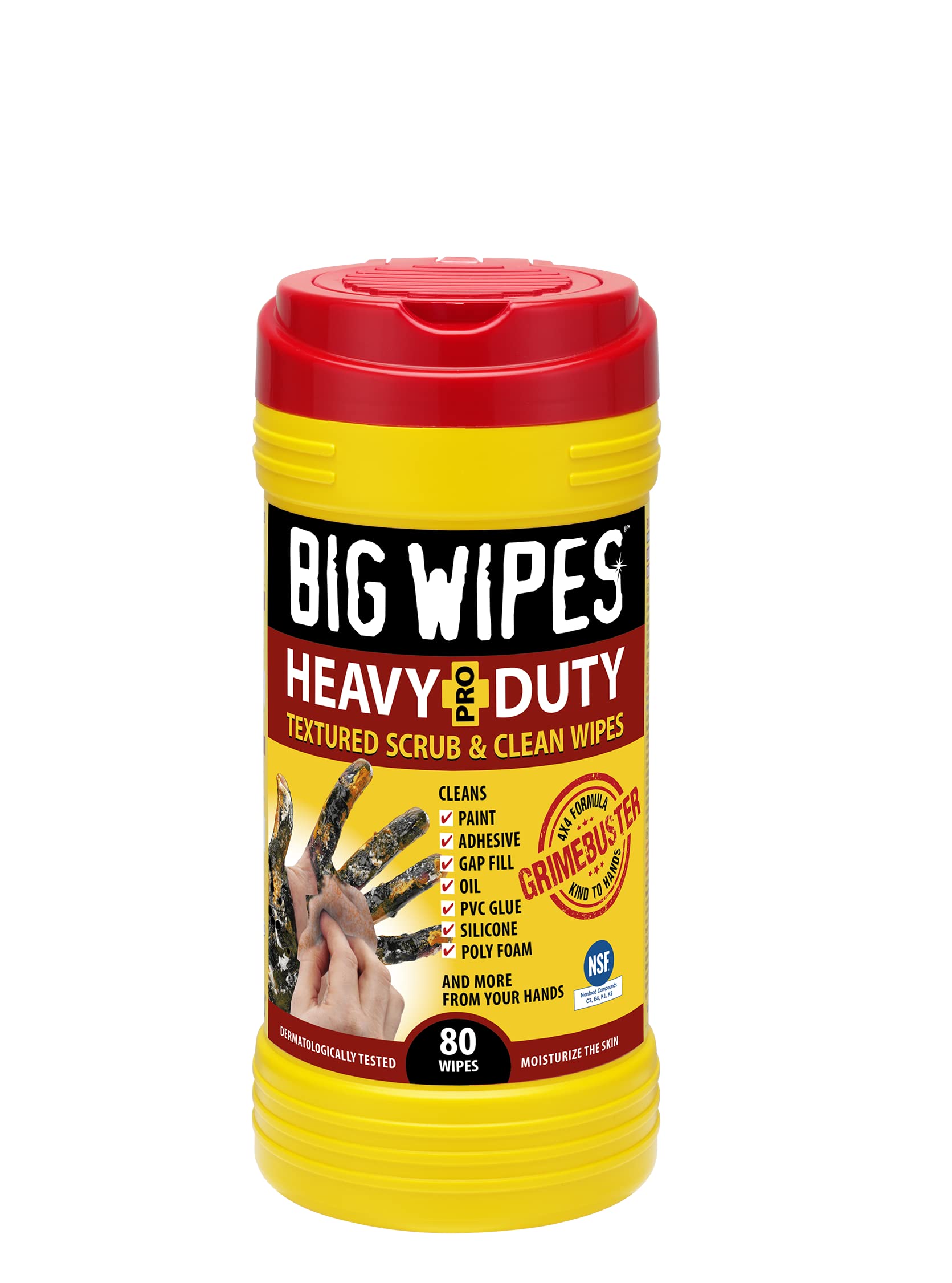 Heavy Duty BIG WIPES Industrial Textured Scrubbing Wipes, Red Top, (80 Count (Pack of 1), Heavy-Duty)