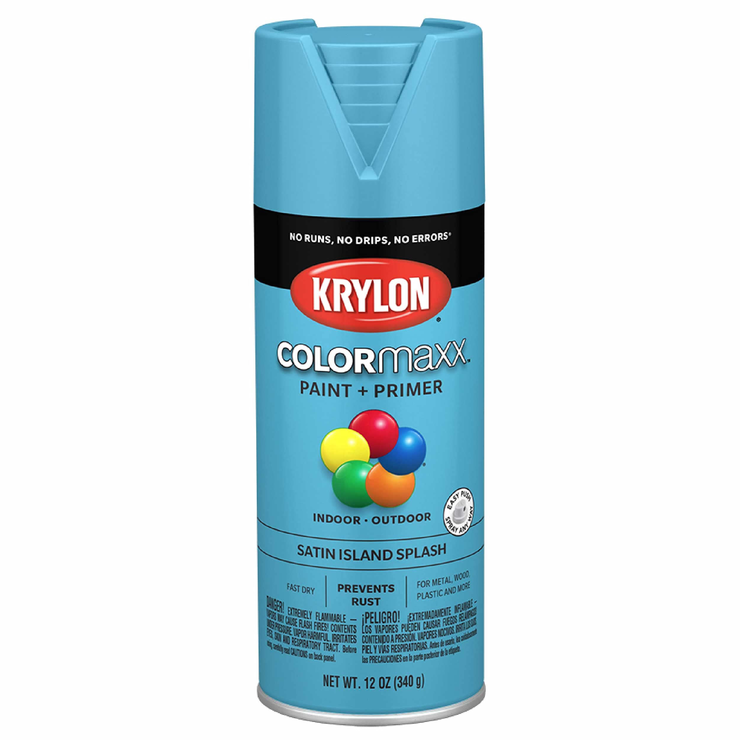 Krylon K05565007 Spray Paint and Primer COLORmaxx for Indoor/Outdoor Use, Satin Island Splash Blue, 12 oz