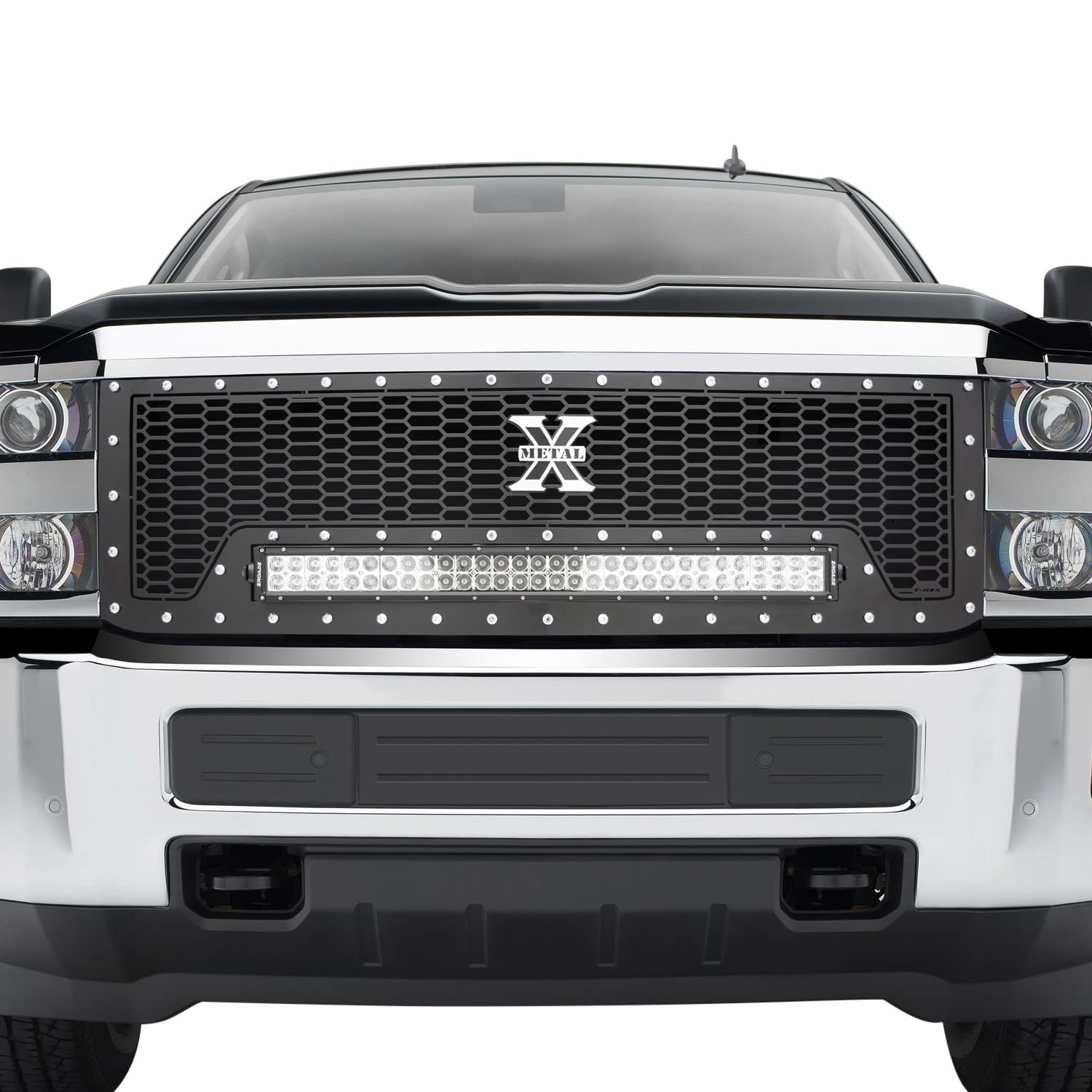 Laser Torch Grille, 2015-2019 Silverado HD, Black, 1 Pc, Replacement, Chrome Studs with (1) 30" LED - PN #7311241